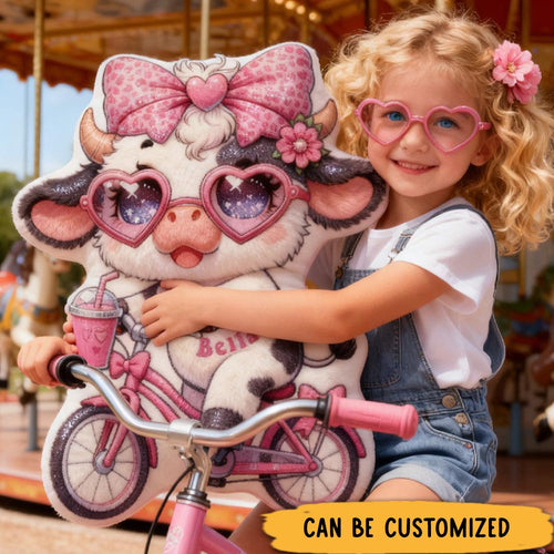 Personalized Pink Dairy Cow Pillow Cozy Lovely Graphic 3D Print Throw Pillow Name Pillow Comfortable Travel Cushion for Kids Girls Riding Lovers
