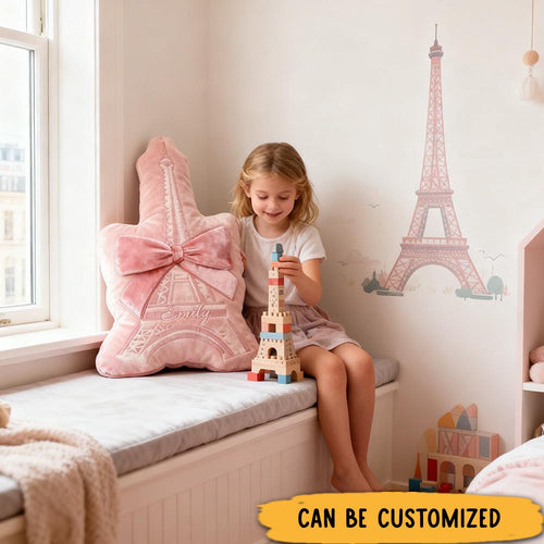 Personalized Paris Travel Pillow Graphic 3D Print Pink Eiffel Tower and Custom Name Pillow for Travel Lovers