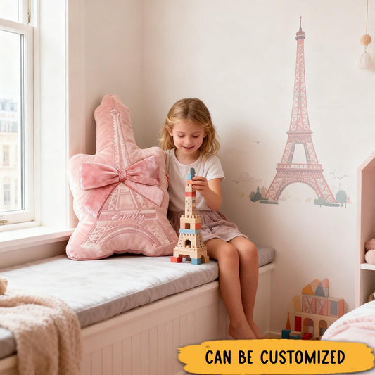 Personalized Paris Travel Pillow Graphic 3D Print Pink Eiffel Tower and Custom Name Pillow for Travel Lovers