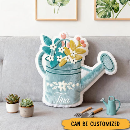 Personalized Watering Can Pillow Graphic 3D Print Blue Floral Watering Can and Custom Name Pillow for Gardening Lovers
