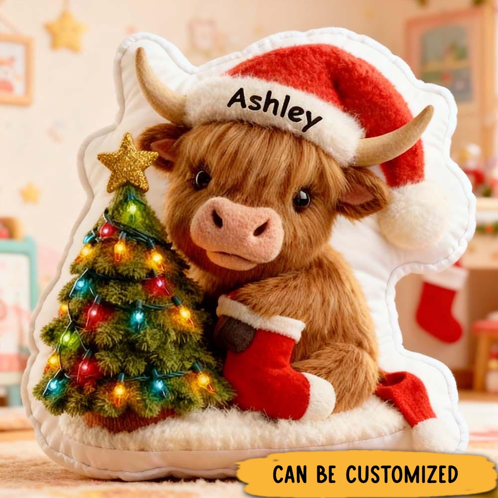 Personalized Pet Lover Cute Christmas Highland Cow Graphic 3D Print Pillow