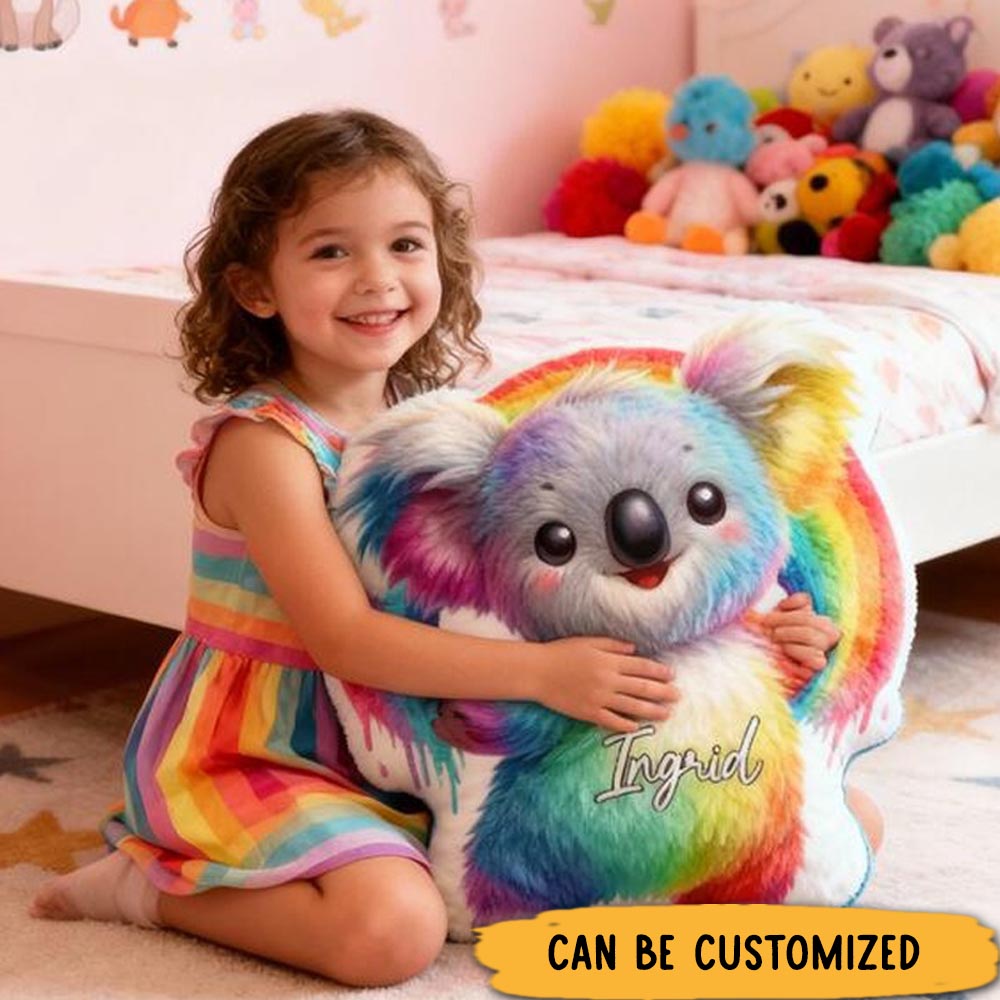 Personalized Rainbow Koala with Name Graphic 3D Print Pillow Christmas Gift for Kids or Baby Birthday Gifts