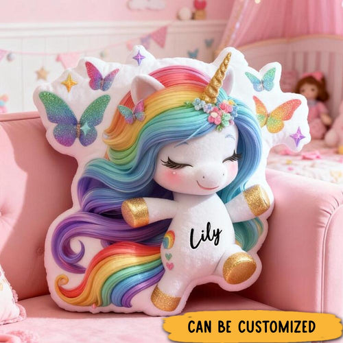 Personalized Pink Butterflies and Horse with Name Graphic 3D Print Pillow Christmas Gift for Kids or Baby Birthday Gifts