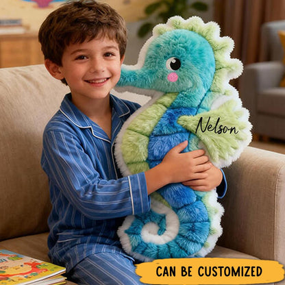 Personalized Seahorse Name Custom Soft Decorative Gift Ocean Blue Style Cute Marine Animal Cozy Bedroom Lovely Underwater Adventure Fun Holiday Graphic 3D Print Pillow