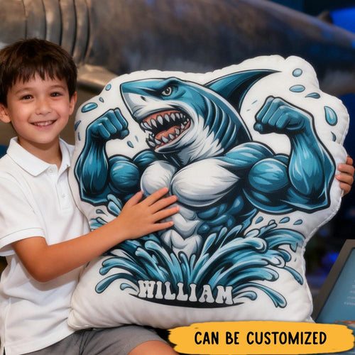 Personalized Muscle Shark Throw Pillow Graphic 3D Print Trainer Fitness Planner Decoration Letter Pillow Exercise Sport Gym Sublimation Design Lift Heavy Shit Gym Rat Weightlifting Pillow for Kids Gym Lovers