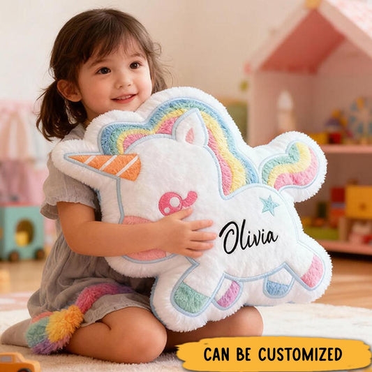 Personalized Rainbow Dream Horse Name Custom Soft Decorative Gift Colorful Style Cute Magical Dream Lovely Pony Fun Playroom Cozy Sweet Bedroom Graphic 3D Print Pillow