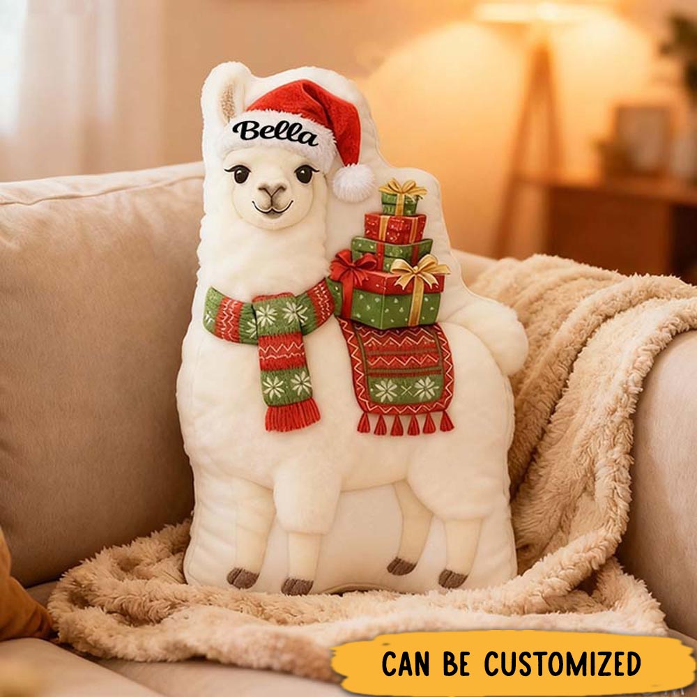 Personalized Pet Lover Cute Holiday Llama with Santa Hat Pillow Graphic 3D Print