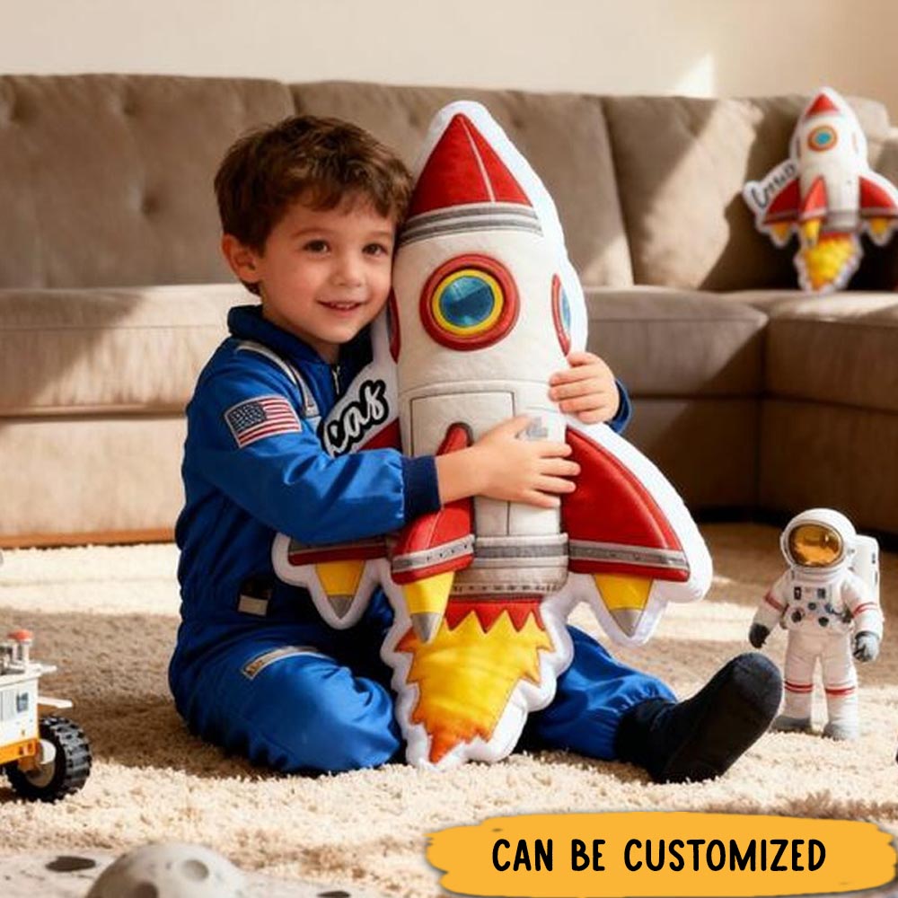 Personalized Rocket with Name Graphic 3D Print Pillow Christmas Gift for Kids or Baby Birthday Gifts