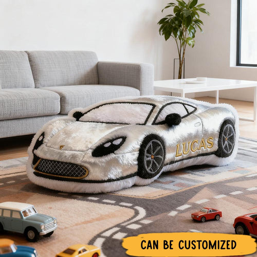 Personalized Silver Racing Car Pillow with Custom Name 3D Graphic Print Unique Cushion Gifts