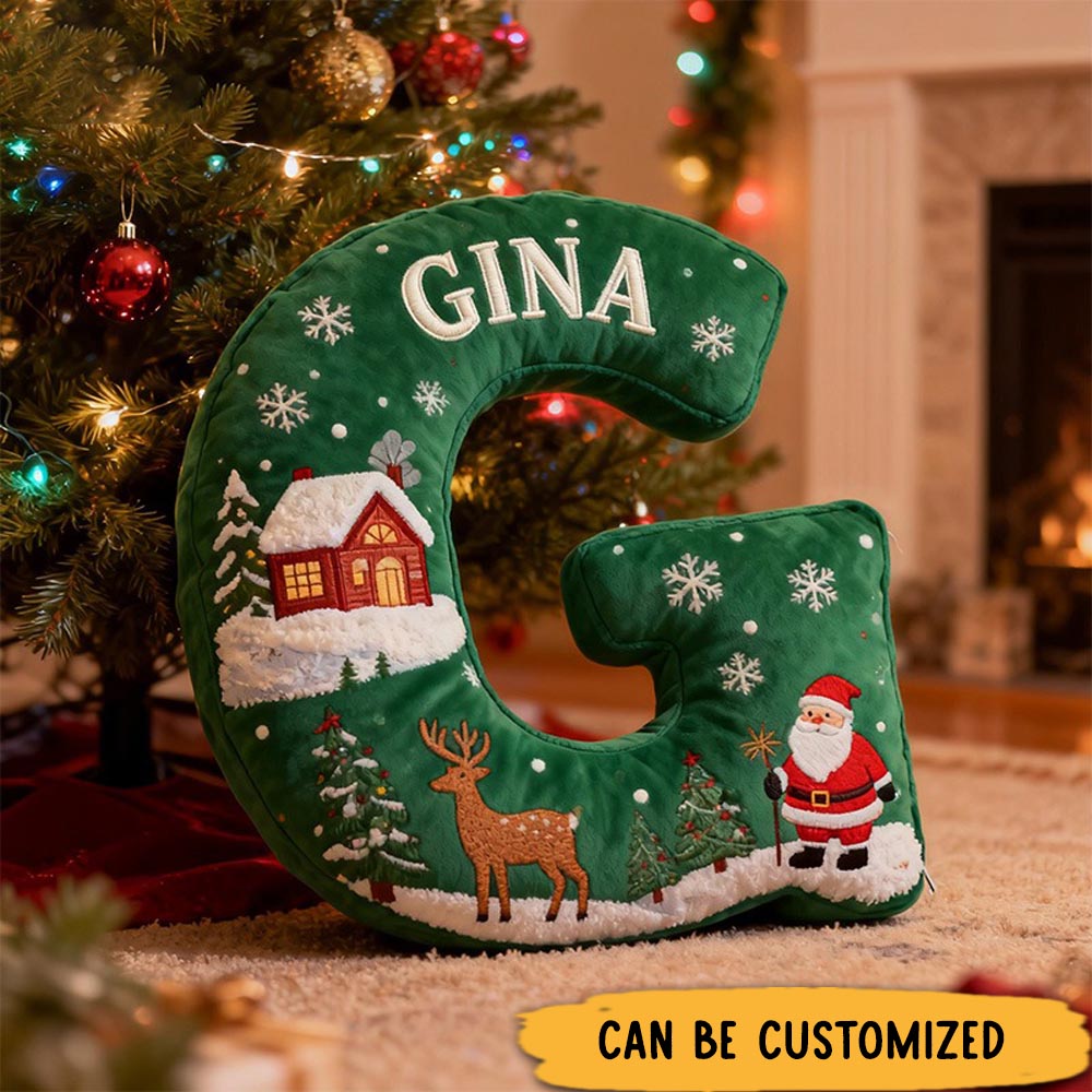 Personalized Green Christmas Pillow Graphic 3D Print Custom Name Cozy Holiday Decor with Santa and Reindeer Design Festive Gift Idea for Any Room