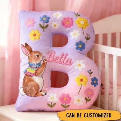 Personalized Girl friend Pinkish-purple Gradient Floral Rabbit Graphic 3D Printed Pillow Flower Girl Name Cushion Valentine_s Christmas Gift for Her