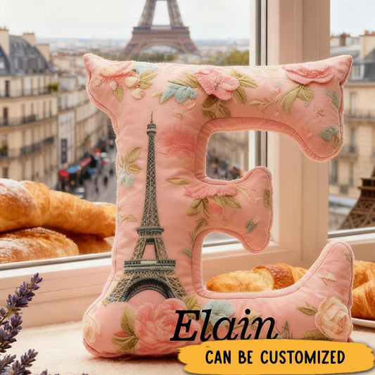 Personalized Pink Floral Eiffel Tower Initial Pillow Graphic 3D Print Pillow for Travel Lovers