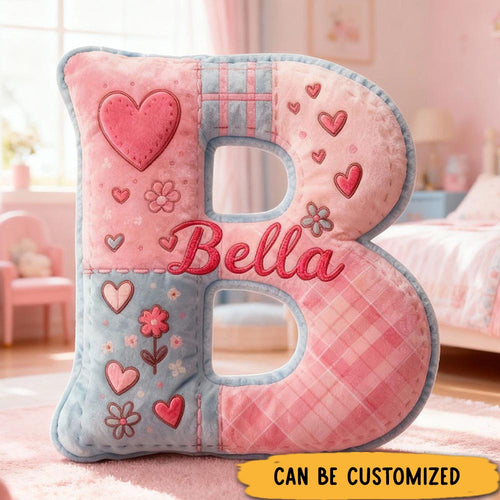 Personalized Flower Girl Floral Heart Pink Plaid Graphic 3D Printed Pillow Custom Girl friend Name Cushion Valentine_s Day Gift Christmas Gift for Her