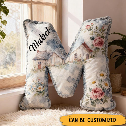Personalized Letter Pillow Graphic 3D Print Custom Name Cozy Home Decor with Cottage and Floral Design Perfect Gift Idea for Any Room