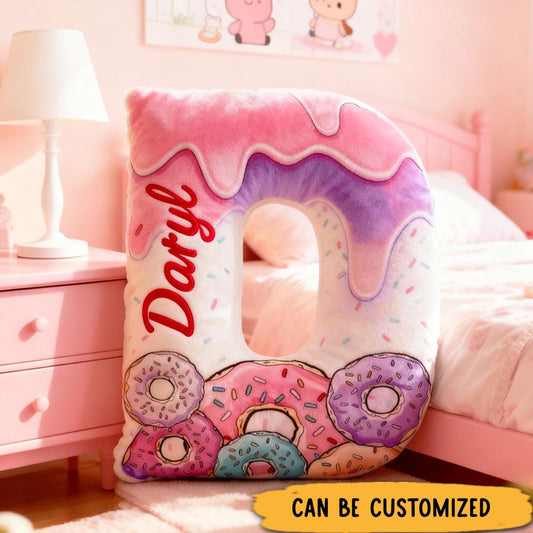 Personalized Donut Alphabet Throw Dessert Letter Pillow with Name for Kids Girl Boy Baker Christmas Gifts Loving Room Decor