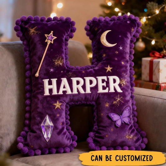 Personalized Magic Letter Pillow Decorated with Magic Crystal Magic Wands Graphic 3D Print Pillow for Kids and Magic Lovers
