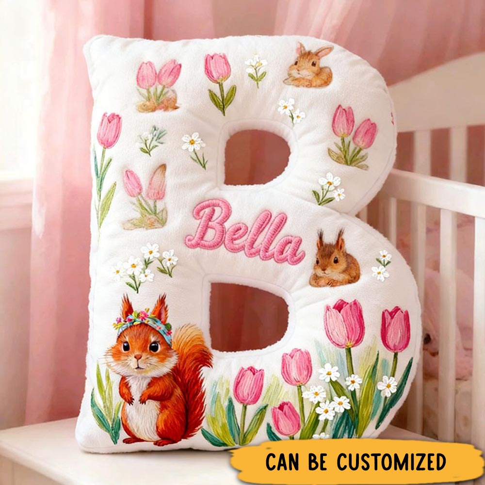 Personalized Girl friend Floral Tulip Squirrel Graphic 3D Printed Pillow Custom Flower Girl Name Cushion Valentine_s Gift for Her Christmas Gift