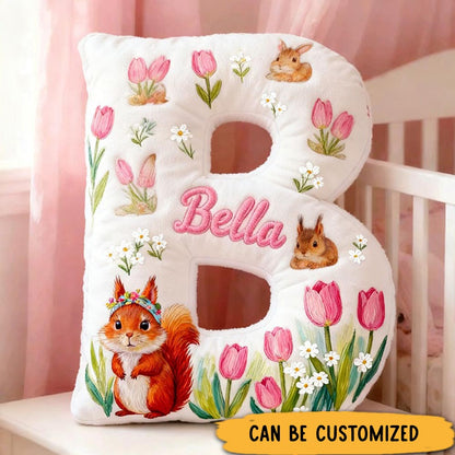 Personalized Girl friend Floral Tulip Squirrel Graphic 3D Printed Pillow Custom Flower Girl Name Cushion Valentine_s Gift for Her Christmas Gift