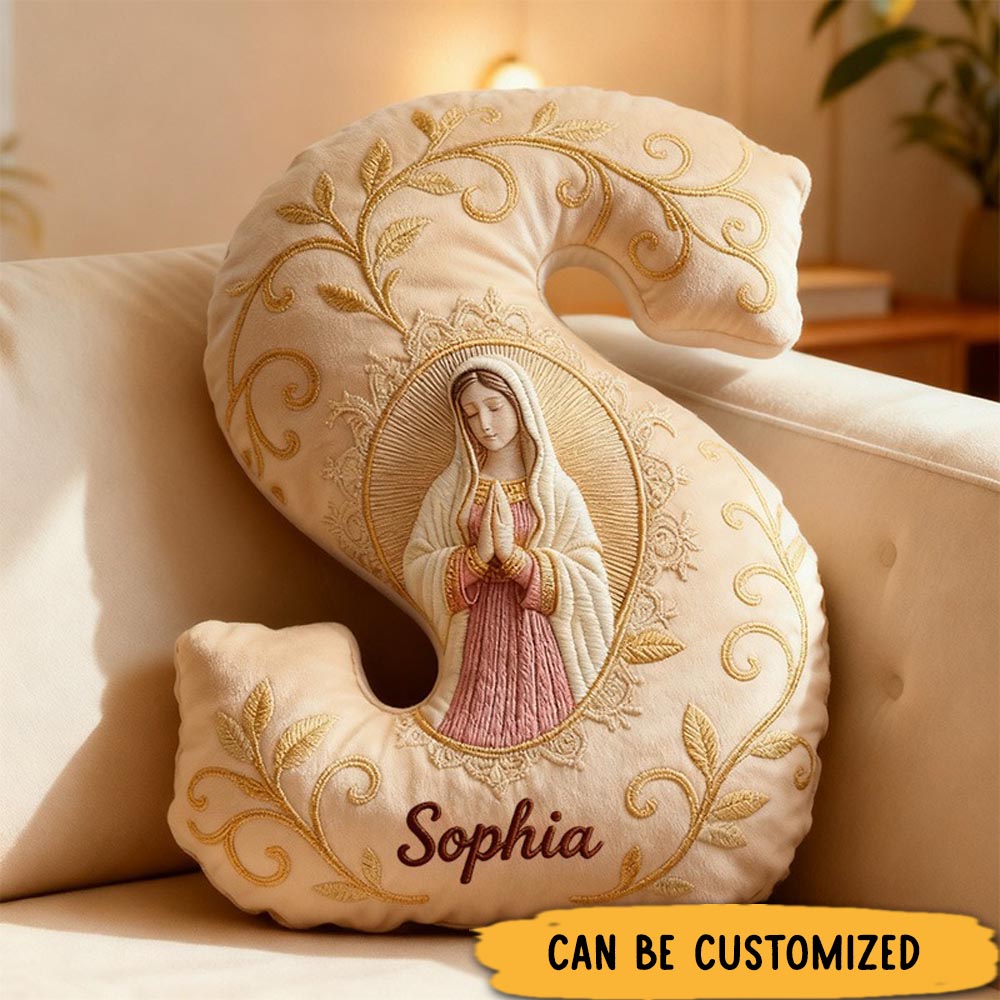 Personalized Believe Virgin Mary Letter Pillow with Custom Name Graphic 3D Print Pillow Home Decor Religious Gift Catholic Gift for Women