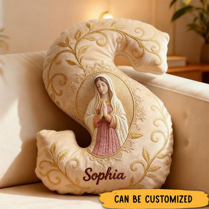 Personalized Believe Virgin Mary Letter Pillow with Custom Name Graphic 3D Print Pillow Home Decor Religious Gift Catholic Gift for Women