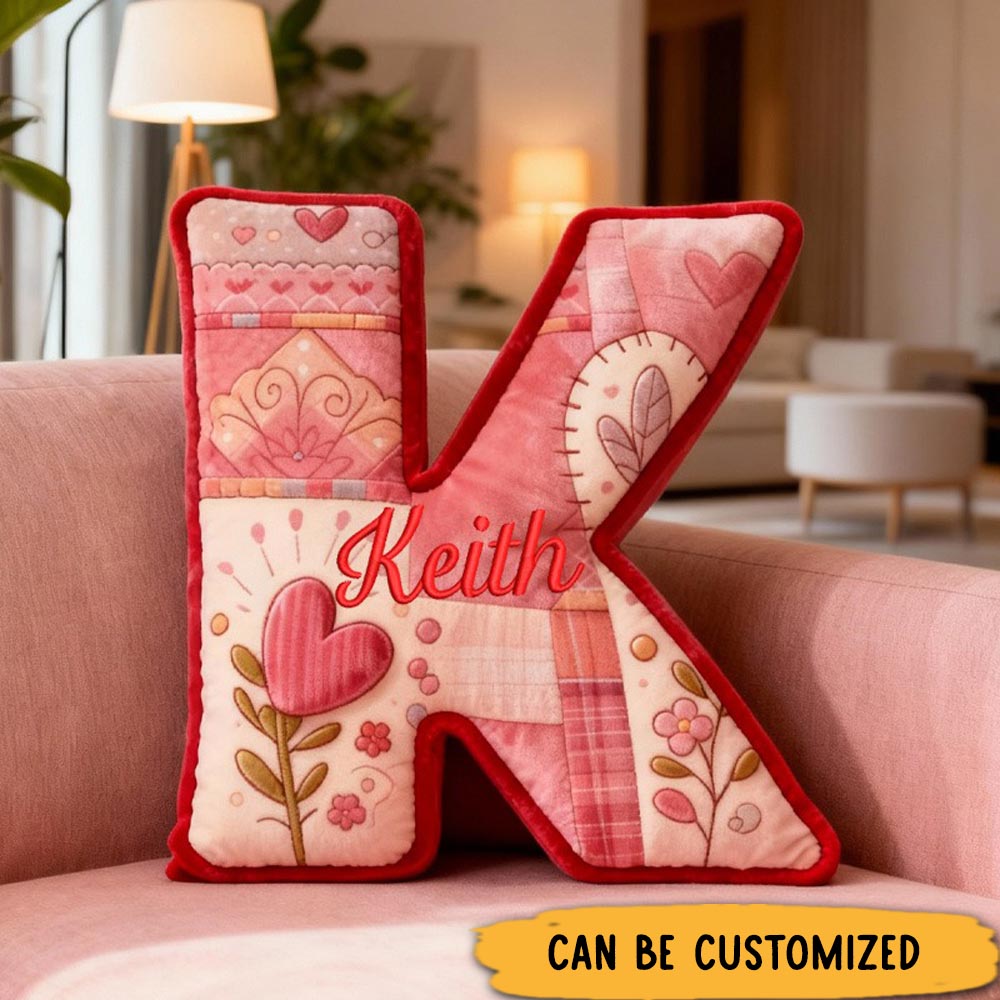 Personalized Flower Patchwork Alphabet Throw Pillow Garden Letter Pillow with Name for Kids Girl Boy Baker Christmas Gifts Loving Room Decor