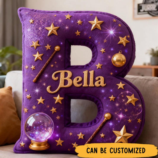 Personalized Magic Letter Pillow Decorated with Magic Ball Magic Wand Stars Graphic 3D Print Pillow for Kids and Magic Lovers
