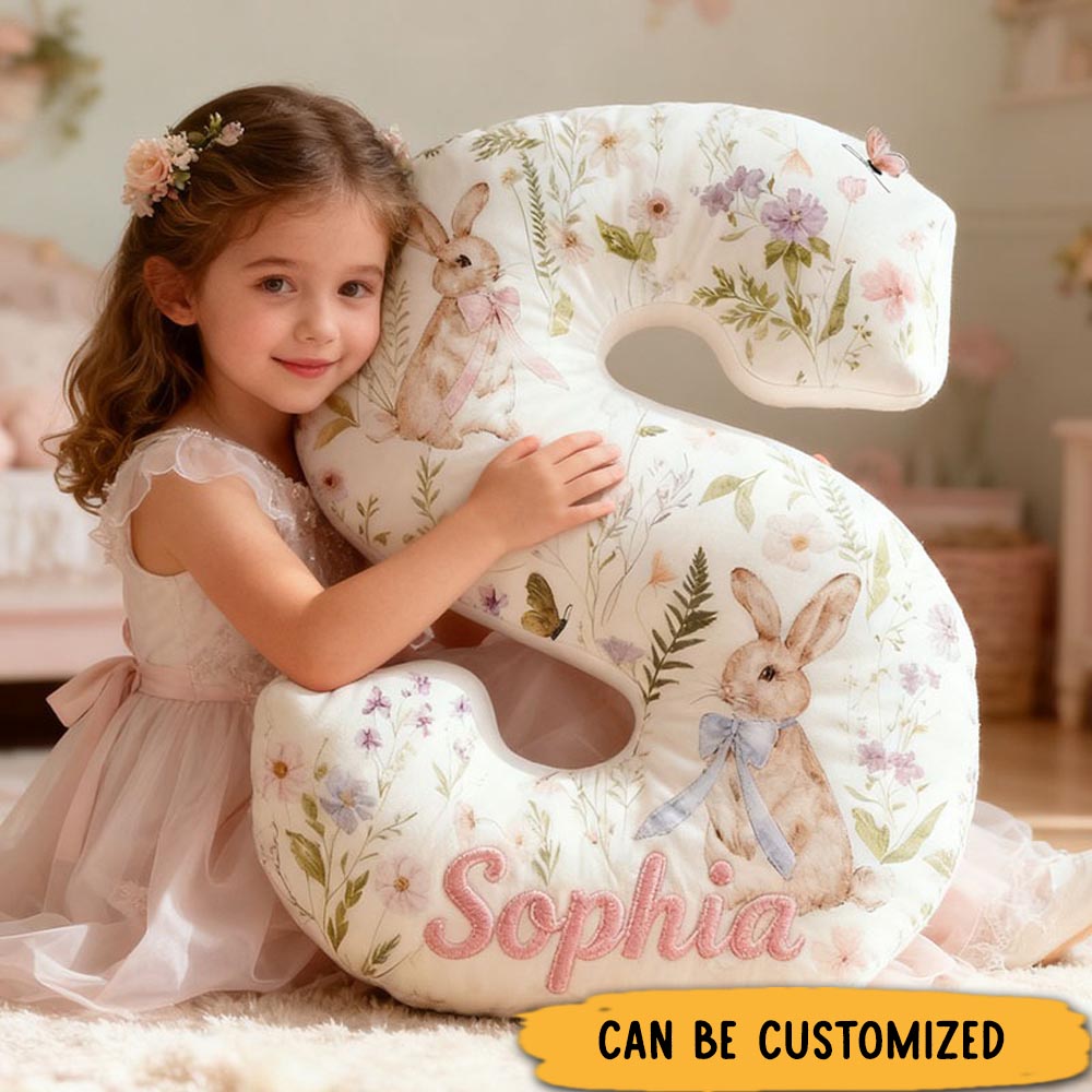 Personalized Flower Girl Floral Rabbit Butterfly Graphic 3D Printed Pillow Custom Girl friend Name Cushion Valentine_s Day Gift Christmas Gift for Her