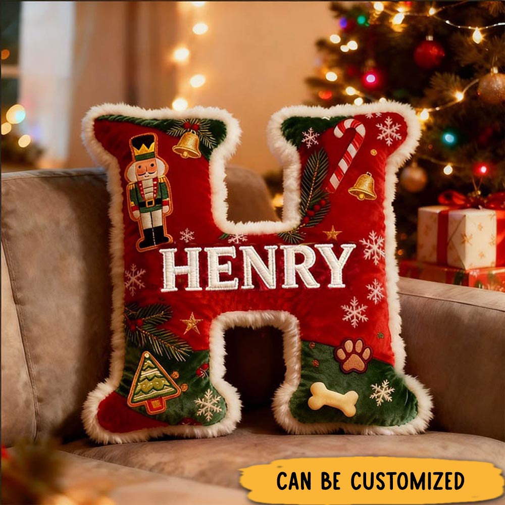 Personalized Pet Lover Candy Christmas Tree Letter Pillow with Custom Name Graphic 3D Print
