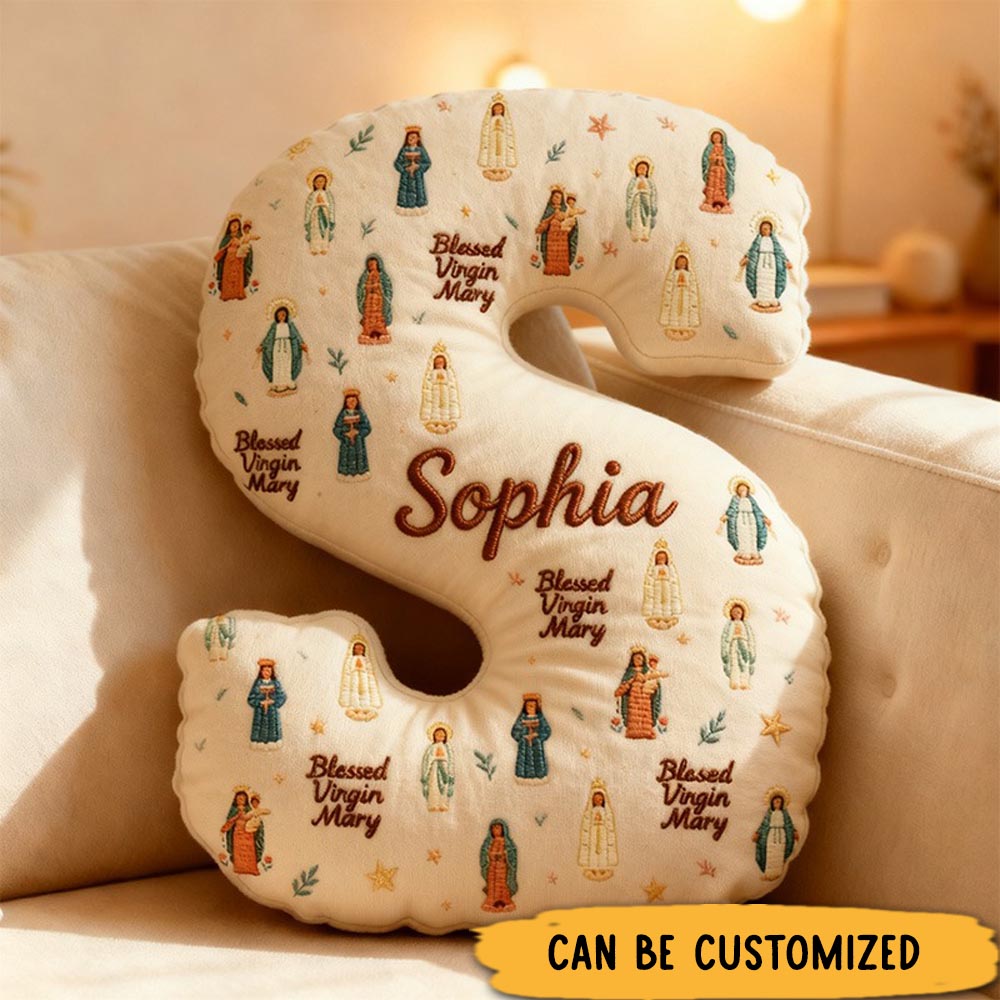 Personalized Blessed Virgin Mary Letter Pillow with Custom Name Catholic Home Decor Religious Gift Catholic Gift for Women Graphic 3D Print Pillow