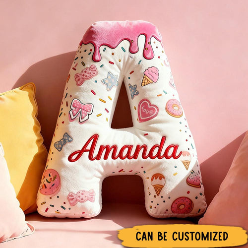 Personalized Donut Alphabet Throw Pillow Cookie Letter Pillow with Name for Kids Girl Boy Baker Christmas Gifts Loving Room Decor