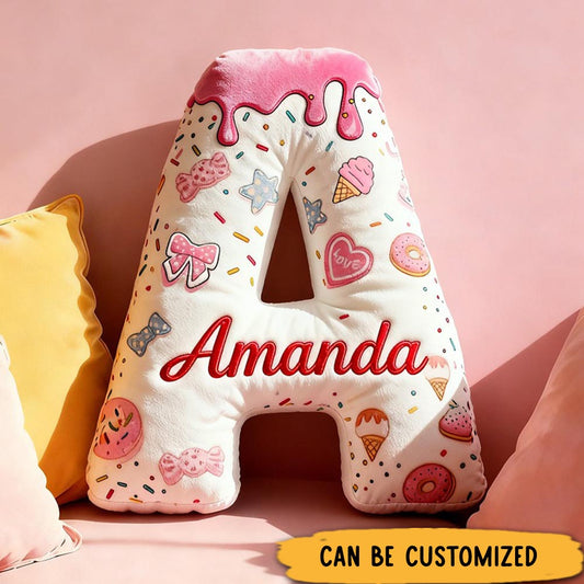 Personalized Donut Alphabet Throw Pillow Cookie Letter Pillow with Name for Kids Girl Boy Baker Christmas Gifts Loving Room Decor