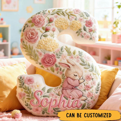 Personalized Girl friend Pink Floral Rabbit Graphic 3D Printed Pillow Custom Flower Girl Name Cushion Valentine_s Day Gift Christmas Gift for Her