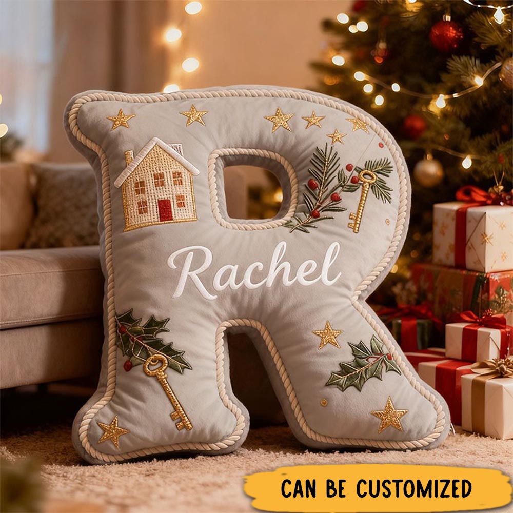 Personalized Gray Christmas Letter Pillow Custom Name Festive Holiday Decor Home Accent Soft Cushion with Seasonal Graphic 3D Print Christmas Gift