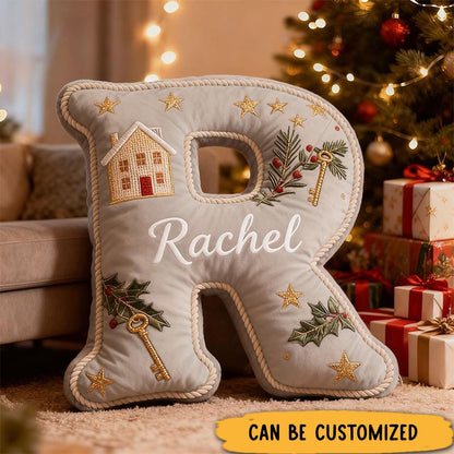 Personalized Gray Christmas Letter Pillow Custom Name Festive Holiday Decor Home Accent Soft Cushion with Seasonal Graphic 3D Print Christmas Gift