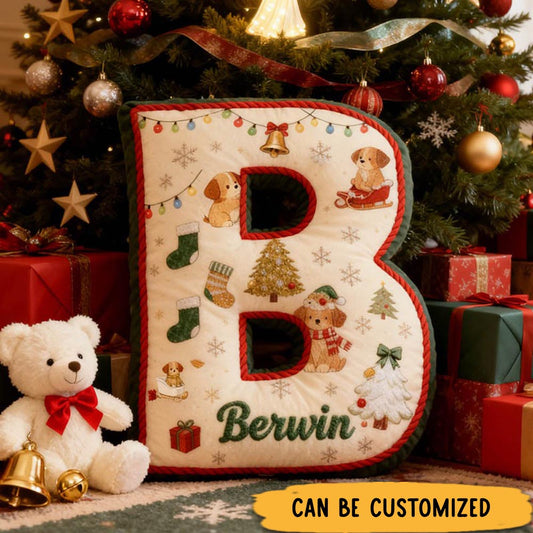 Personalized Pet Lover Dog Christmas Tree Letter Pillow with Custom Name Graphic 3D Print