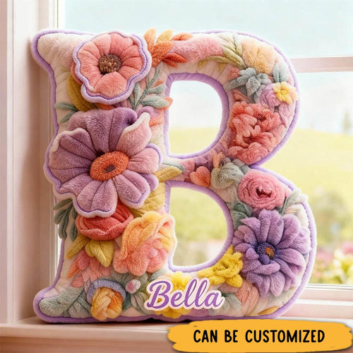 Personalized Flower Girl Purple Floral Graphic 3D Printed Pillow Custom Girl friend Name Cushion Valentine_s Day Gift Christmas Gift for Her