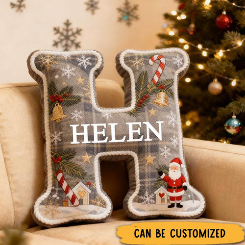 Personalized Christmas Initial Pillow Graphic 3D Print Custom Name Pillow Festive Holiday Decor Cozy Home Accent Soft Cushion Gift for Family and Kids