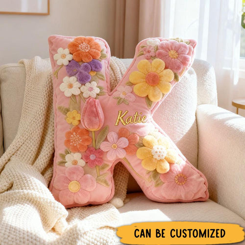 Personalized Floral Letter Pillow for Flower Girl Custom Blooming Comfort Throw Pillow for Her Christmas Decor Gift for Girl Friend