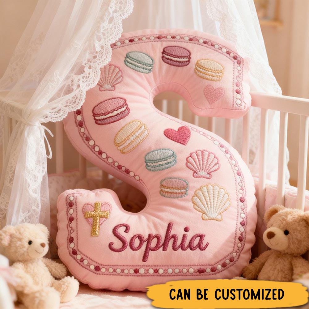 Personalized Rosary Macarons Seashells Pillow with Custom Name Home Decor Religious Gift Birthday Gift Graphic 3D Print Pillow for Girls
