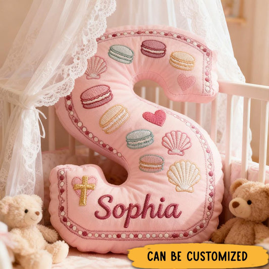 Personalized Rosary Macarons Seashells Pillow with Custom Name Home Decor Religious Gift Birthday Gift Graphic 3D Print Pillow for Girls