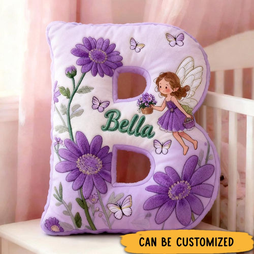 Personalized Flower Girl Purple Floral Fairy Graphic 3D Printed Pillow Custom Girl friend Name Cushion Valentine_s Day Gift Christmas Gift for Her