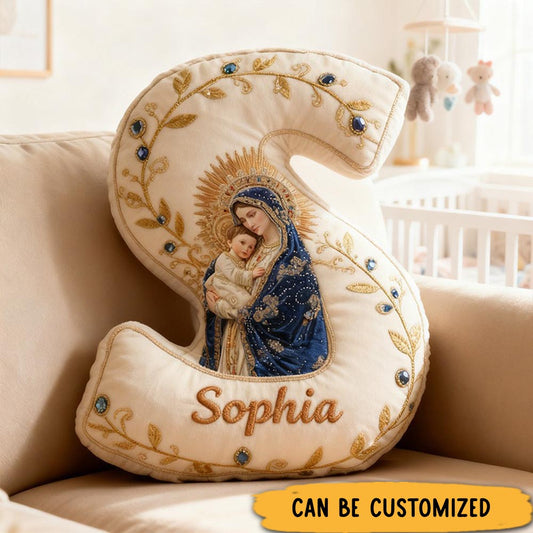 Personalized Virgin Mary and Baby Jesus Letter Pillow with Custom Name Faith Christian Home Decor Catholic Gift for Her Blessed Mother Graphic 3DPrint