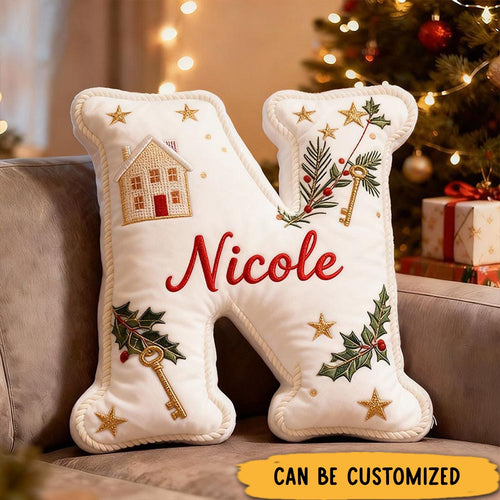 Personalized White Christmas Letter Pillow Custom Name Festive Holiday Decor Home Accent Soft Cushion with Seasonal Graphic 3D Print Christmas Gift
