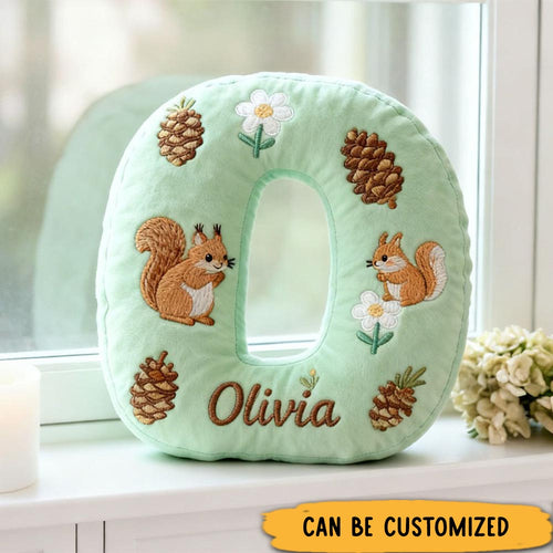 Personalized Woodland Squirrel Letter Pillow Custom Graphic 3D Print Squirrels Initial Pillow for Girl Friend Boy Friend Christmas Home Decor Gift Pillow