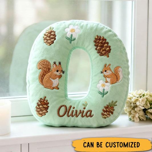 Personalized Woodland Squirrel Letter Pillow Custom Graphic 3D Print Squirrels Initial Pillow for Girl Friend Boy Friend Christmas Home Decor Gift Pillow