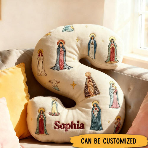 Personalized Mother of God Pray for us Graphic 3D Print Letter Pillow with Custom Name Christian Pillow Home Decor Gift for Kids Adults
