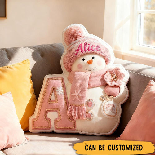 Personalized Snowman Letter Winter Cute Name Custom Kids Gift Cozy Soft Decorative Holiday Graphic 3D Print Pillows