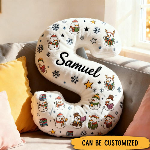 Personalized Snowman Reading Book Throw Pillow Graphic 3D Cozy Bookish Pillow with Name for Bookworm Librarian Christmas Throw Pillow Bookish Gift