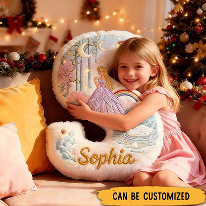 Personalized Princess Rainbow Cloud Custom Name Soft Decorative Gift Fairytale Princess Style Cozy Nursery Room Dream Magic Sweet Graphic 3D Print Pillow