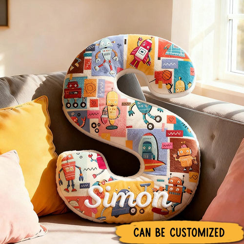Personalized Kid Robot Puzzle Pillow Letter-Shaped Cushion Pillow Gift for Kid Game Robot Enthusiasts